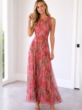 Sleeveless Pink Floral Maxi Dress by Unknown Brand